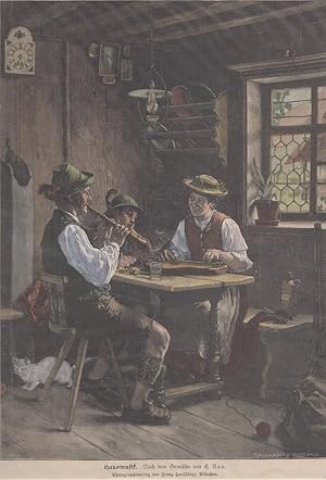 Orig. kolorierter Holzstich - Bayern - Brauchtum - Hausmusik.