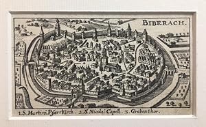 'Biberach' : Planbild in freier Anlehnung an Merian, oben rechts Titel, unten Legende 1-3.