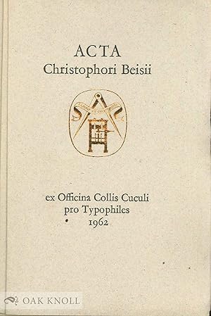 Seller image for ACTA CHRISTOPHORI BEISII for sale by Oak Knoll Books, ABAA, ILAB