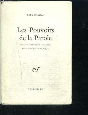 Bild des Verkufers fr LES POUVOIRS DE LA PAROLE- ESSAIS ET NOTES II 1935-1943 zum Verkauf von Le-Livre