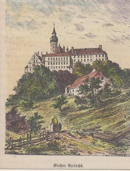 Orig. kolorierter Holzstich - Bayern - Andechs.