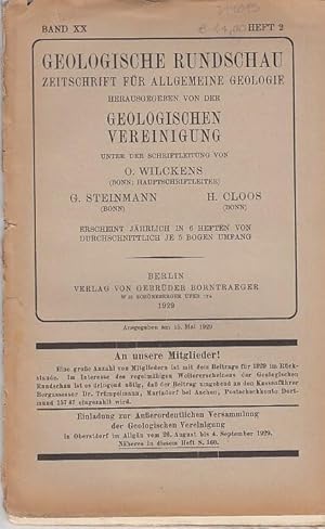 Imagen del vendedor de Geologische Rundschau. Zeitschrift fr allgemeine Geologie. Band XX, Heft 2. 1929. Herausgegeben von der Geologischen Vereinigung. Inhalt: Friedrich von Huene-Versuch einer Skizze der palogeographischen Beziehungen Sdamerikas / Ernst Nowack-bersicht ber die tektonische bersicht Albaniens / H. de Terra-Zweiter vorlufiger Bericht ber die geographischen Forschungsergebnisse der Deutschen Zentralasien-Expedition (mit 1 Taf. und 1 Textfig.) / G. Steinmann-Zum Bau des stl. Pazifik (mit 3 Textfig.) / E. Kraus-ber Molasse und Flysch im Allgu. Erwiderung an Herrn M. Richter. - Bcher- und Zeitschriftenschau - Vereins- und Personennachrichten - Geologische Vereinigung. a la venta por Antiquariat Carl Wegner