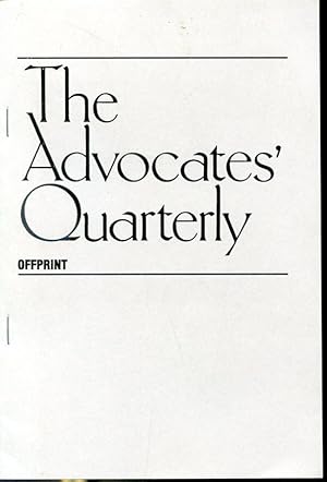Seller image for The Advocates' Quarterly Offprint - Volume 35, Number 3 April 1999 for sale by Librairie Le Nord
