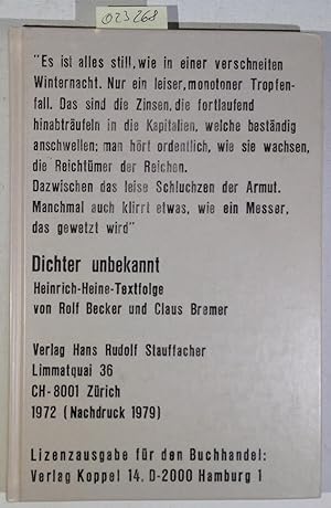 Imagen del vendedor de Dichter unbekannt. Heinrich-Heine-Textfolge a la venta por Antiquariat Trger