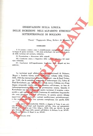 Osservazioni sulla lingua delle iscrizioni nell'alfabeto etrusco settentrionale di Bolzano.