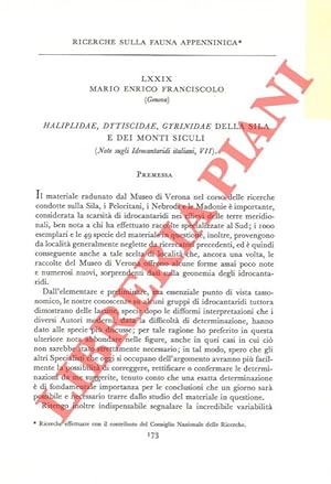 Seller image for Ricerche sulla fauna appenninica. Haliplidae, Dytiscidae, Gyrinidae della Sila e dei Monti Siculi. for sale by Libreria Piani