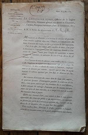 Circulaire ENTRETIEN des ROUTES IMPÉRIALES - devis Général - Comte MOLÉ - 1812