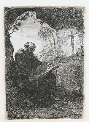 [Antique print, etching] St. Hieronymus praying, published ca. 1850, 1 p.