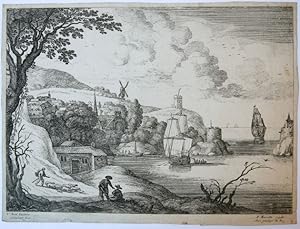 [Antique print, etching] Village by a bay [5/5], published ca. 1650, 1 p.