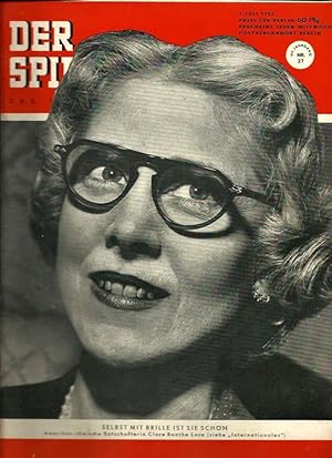 Image du vendeur pour Der Spiegel. 7. Jahrgang / Heft Nr. 27: 1. Juli 1953 (Titelthema/-foto: Clare Boothe Luce - Amerikas rmische Botschafterin / "Internationales") mis en vente par Leserstrahl  (Preise inkl. MwSt.)