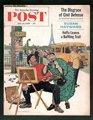 Seller image for The Saturday Evening Post - July 11, 1959. Dick Sargent Cover. Jimmy Hoffa Disappearance; Susan Hayward; William Hazlett Upson - Alexander Botts, Security Agent; Spirit Lake; Hugh B. Cave; Duke of Bedford; Harriet Frank Jr.; Clarence Budington Kelland for sale by Singularity Rare & Fine