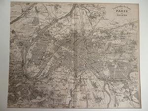 Orig. Holzstich - Frankreich - Topographische Karte von Paris und Gegend.