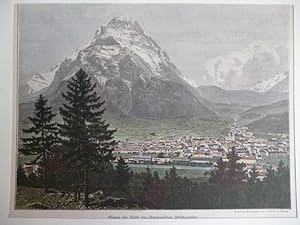 Orig. kolorierter Holzstich - Schweiz - Glarus, die Stätte des schweizerischen Schützenfestes.