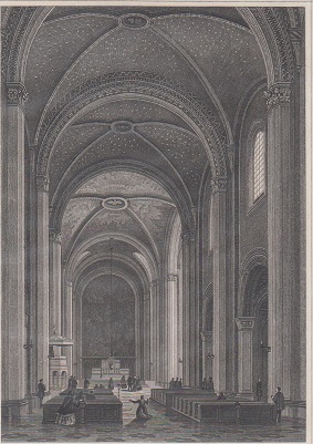 Orig. Holzstich - Bayern - Inneres der Ludwigskirche in München.