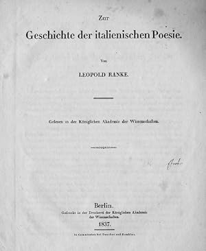 Zur Geschichte der italienischen Poesie. Gelesen in der Königl. Akademie der Wiss.