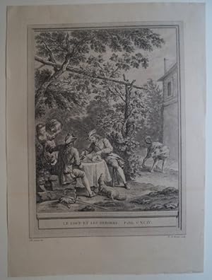 Imagen del vendedor de Le Loup et les Bergers. Fable CXCIV. Original Kupferstich von Jean-Baptiste Oudry zu den Fabeln von La Fontaine. Paris 1755. a la venta por Treptower Buecherkabinett Inh. Schultz Volha