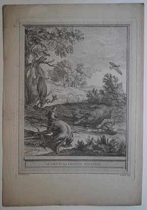 Seller image for Le Loup Et Le Chasseur. Fable CLXIX. Original Kupferstich von Jean-Baptiste Oudry zu den Fabeln von La Fontaine. Paris 1755. for sale by Treptower Buecherkabinett Inh. Schultz Volha