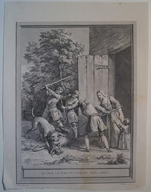 Immagine del venditore per Le Loup, La Mere et L enfant. Fable LXXVI. Original Kupferstich von Jean-Baptiste Oudry zu den Fabeln von La Fontaine. Paris 1755. venduto da Treptower Buecherkabinett Inh. Schultz Volha