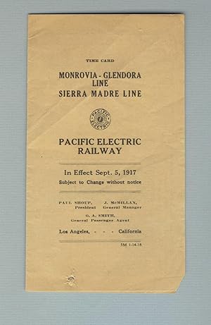 Time card Monrovia-Glendora Line, Sierra Madre Line. Pacific Electric Railway. In effect Sept. 5,...