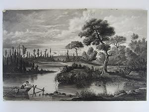 Paysage lacustre avec pêcheur