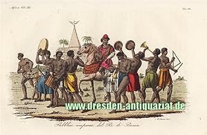 "Pubblica comparsa del Re di Benin" - Altkolorierter Kupferstich von Giovanni Antonio Sasso mit "...