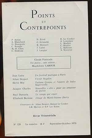 Image du vendeur pour Points et Contrepoints n128. Septembre-octobre 1978 mis en vente par LibrairieLaLettre2