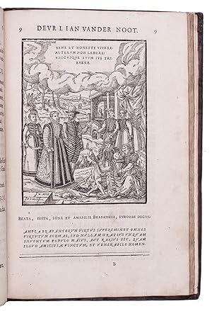 Bild des Verkufers fr Cort begryp der XII. boeken Olympiados. . Abreg des douze livres Olympiades.Antwerp, Gillis van den Rade, 1579. With 1 engraved plate (portrait of the author), 17 full-page engravings (ca. 16 x 11.5 cm.) by Dirk Volkertsz. Coornhert after designs of the monogrammist CVSK and a full-page woodcut of an obelisk at the end, signed with the monogram "HE". With:(2) NOOT, Jan van der. Lofsang van Braband. . Hymne de Braband. Antwerp, Gillis van den Rade, 1580. With 4 full-page woodcuts (portrait of the author, allegorical illustration, arms of Brabant and the other 16 provinces, and an obelisk).(3) NOOT, Jan van der. Verscheyden poeticsche werken. . Divers oeuvres poetiques.Antwerp, Gillis van den Rade, 1581. With full-page woodcut portrait of the author, and a full-page woodcut obelisk at the end. 3 works in 1 volume. Folio. All 3 works with text in Dutch and French. Early 18th-century gold-tooled mottled calf. zum Verkauf von Antiquariaat FORUM BV