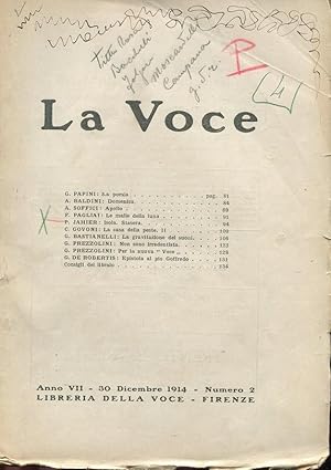 LA VOCE - 1914/1915 - numero 02 del 30 dicembre 1914 - (anno VII direttore DE ROBERTIS), Firenze,...