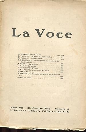 LA VOCE - 1914/1915 - numero 04 del 30 gennaio 1915 - (anno VII direttore DE ROBERTIS), Firenze, ...