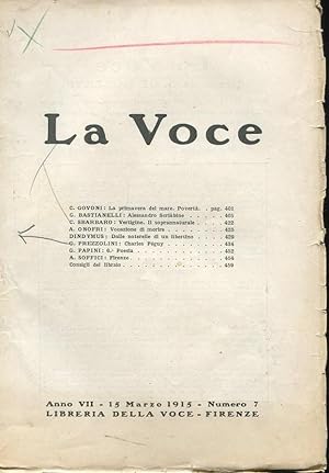 LA VOCE - 1914/1915 - numero 07 del 15 marzo 1915 - (anno VII direttore DE ROBERTIS), Firenze, Li...