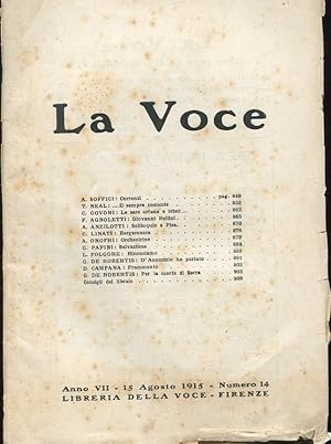 LA VOCE - 1914/1915 - numero 14 del 15 agosto 1915 - (anno VII direttore DE ROBERTIS), Firenze, L...