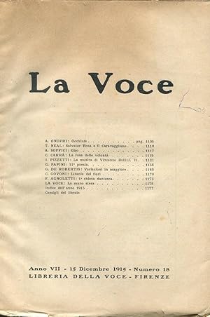 LA VOCE - 1914/1915 - numero 18 del 15 dicembre 1915 - (anno VII direttore DE ROBERTIS), Firenze,...