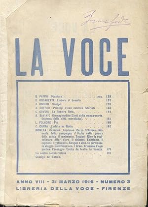 LA VOCE - 1916 - numero 03 del 31 marzo 1916 - (anno VIII direttore DE ROBERTIS), Firenze, Librer...