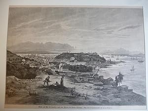 Orig. Holzstich - Amerika - Blick auf Rio de Janeiro und den Morro de Santa Theresa.