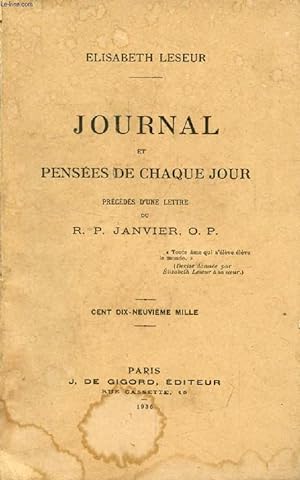 Immagine del venditore per JOURNAL ET PENSEES DE CHAQUE JOUR venduto da Le-Livre