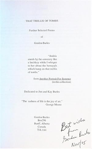 That Trellis of Tombs. Further Selected Poems of Gordon Burles