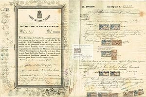 Bild des Verkufers fr Divida Interna Fundada. Juro de 3 por cento. Government Bond of the Kingdom of Portugal for 100$000 Reis. Signed by the Chancellor and Minister of Finance of the Government and two members of the Junta do Credito Publico during the period of constitutional democracy, Lisbon 1868 zum Verkauf von historicArt Antiquariat & Kunsthandlung