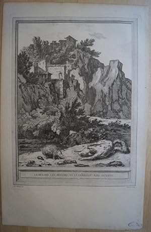 Imagen del vendedor de Le Renard, Les Mouches, Et Le Herisson. Fable VI. CCXXVI. Original Kupferstich von Jean-Baptiste Oudry zu den Fabeln von La Fontaine. Paris 1755. a la venta por Treptower Buecherkabinett Inh. Schultz Volha