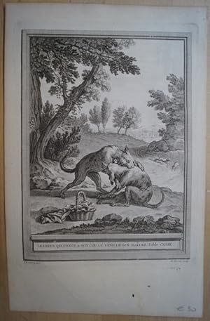 Imagen del vendedor de Le Chien qui porte  son cou le Dne de son matre. Fable CXLIX. Original Kupferstich von Jean-Baptiste Oudry zu den Fabeln von La Fontaine. Paris 1755. a la venta por Treptower Buecherkabinett Inh. Schultz Volha