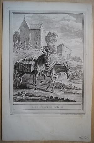 Immagine del venditore per Le Deux Mulets. Fable IV. Original Kupferstich von Jean-Baptiste Oudry zu den Fabeln von La Fontaine. Paris 1755. venduto da Treptower Buecherkabinett Inh. Schultz Volha