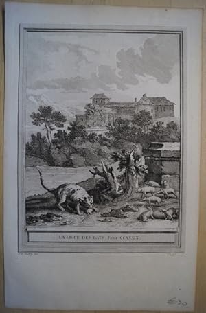 Imagen del vendedor de La Ligue des Rats. Fable CCXXXIX. Original Kupferstich von Jean-Baptiste Oudry zu den Fabeln von La Fontaine. Paris 1755. a la venta por Treptower Buecherkabinett Inh. Schultz Volha