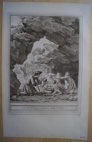 Imagen del vendedor de Le Satyre et le Passant. Fable LXXXIX. Original Kupferstich von Jean-Baptiste Oudry zu den Fabeln von La Fontaine. Paris 1755. a la venta por Treptower Buecherkabinett Inh. Schultz Volha