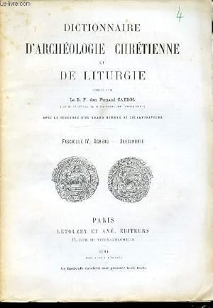 Seller image for FASCICULE IV : AGNEAU, ALEXANDRIE - DICTIONNAIRE D'ARCHEOLOGIE CHRETIENNE ET DE LITURGIE. for sale by Le-Livre