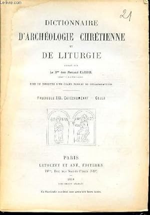 Seller image for FASCICULE XXI : CATECHUMENAT, CELLA - DICTIONNAIRE D'ARCHEOLOGIE CHRETIENNE ET DE LITURGIE. for sale by Le-Livre