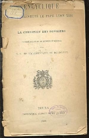 Seller image for ENCYCLIQUE SUR LA CONDITION DES OUVRIERS - TRADUITE PAR S. G. MGR L'ARCHEVEQUE DE BORDEAUX. for sale by Le-Livre