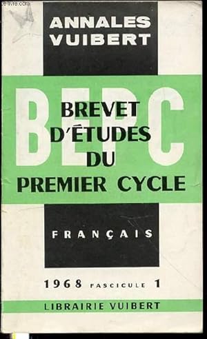 Seller image for BREVET D'ETUDES DU PREMIER CYCLE - FASCICULE 1. for sale by Le-Livre