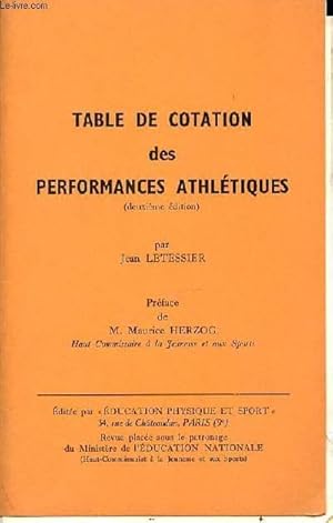 Immagine del venditore per TABLE DE COTATION DES PERFORMANCES ATHLETIQUES - PREFACE DE M. MAURICE HERZOG. venduto da Le-Livre