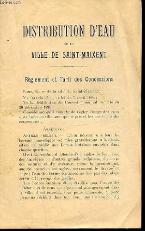 Bild des Verkufers fr DISTRIBUTION D'EAU DE LA VILLE DE SAINT-MAIXENT - REGLEMENT ET TARIF DES CONCESSIONS. zum Verkauf von Le-Livre