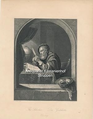 Bild des Verkufers fr The Scholar. Der Gelehrte. Uczony. - Original-Stahlstich, zum Verkauf von Antiquariat Kastanienhof