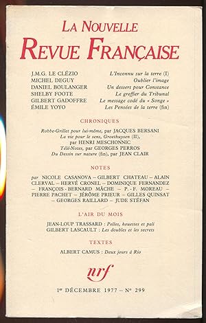 Seller image for La Nouvelle Revue Franaise n299, 1er dcembre 1977 for sale by LibrairieLaLettre2